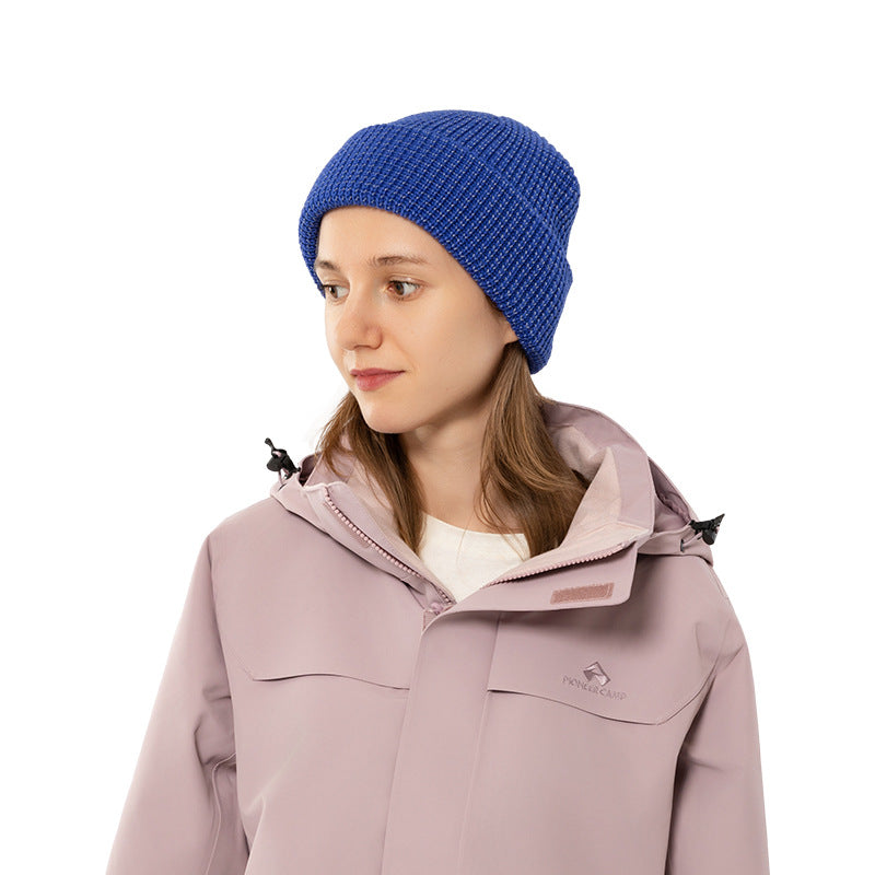 Royal blue knit beanie hat with folded cuff, unisex winter style