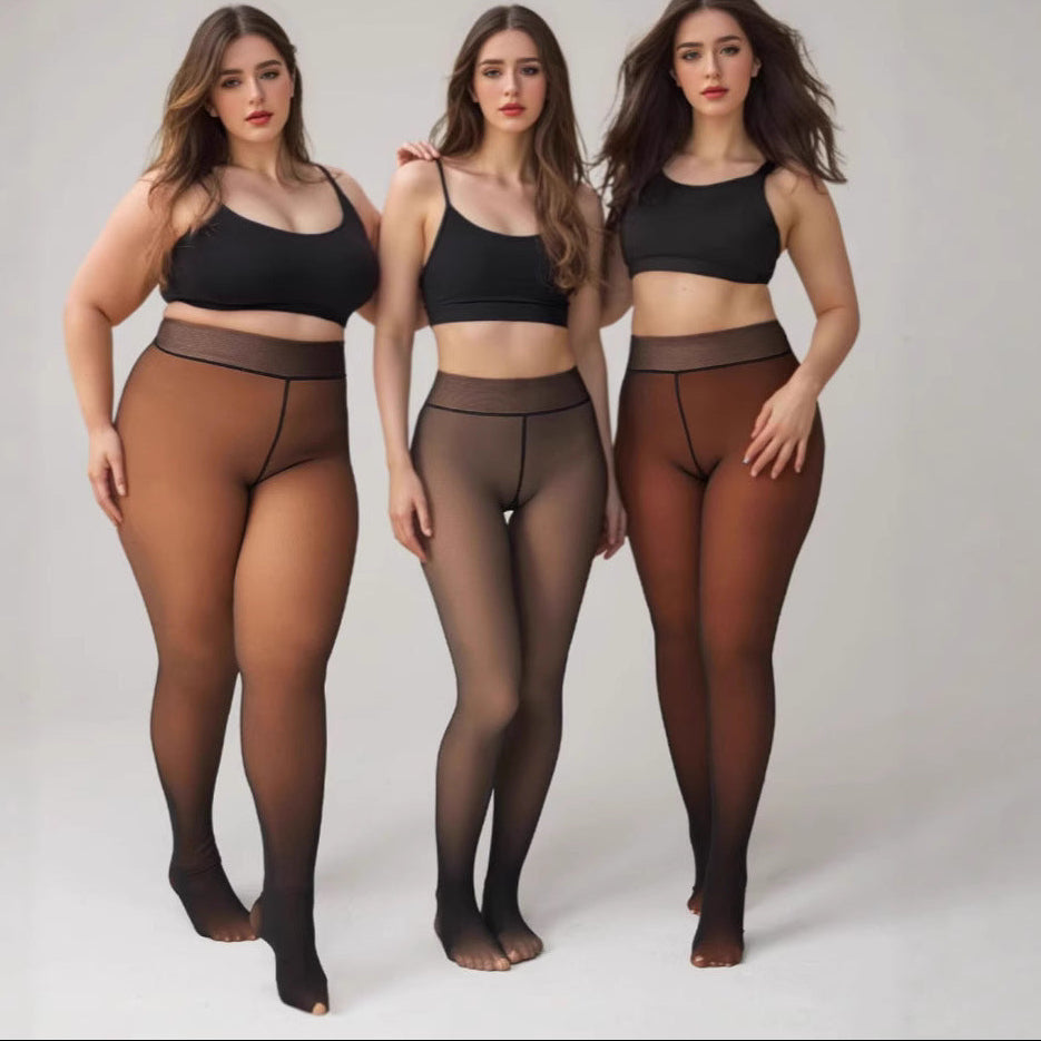 Women’s sheer fleece-lined thick leggings, high-waist pantyhose, three color shades