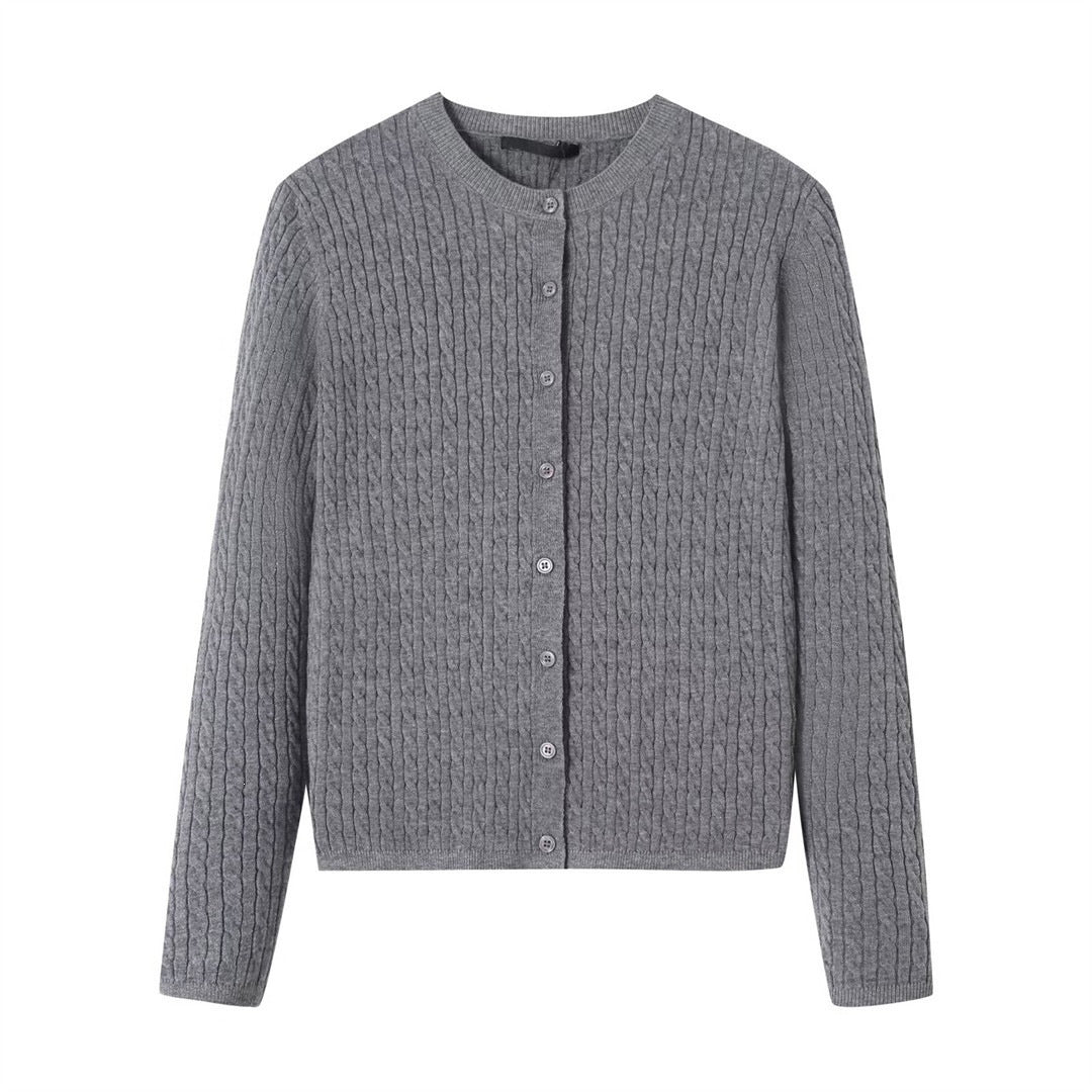 Cable Knit Cardigan for Women — Classic Crew Neck Button Front in Soft Merino Wool