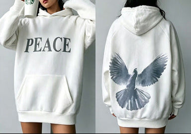 Oversized Graphic Hoodie for Women — Dove Back Print Pullover in Cotton Fleece
