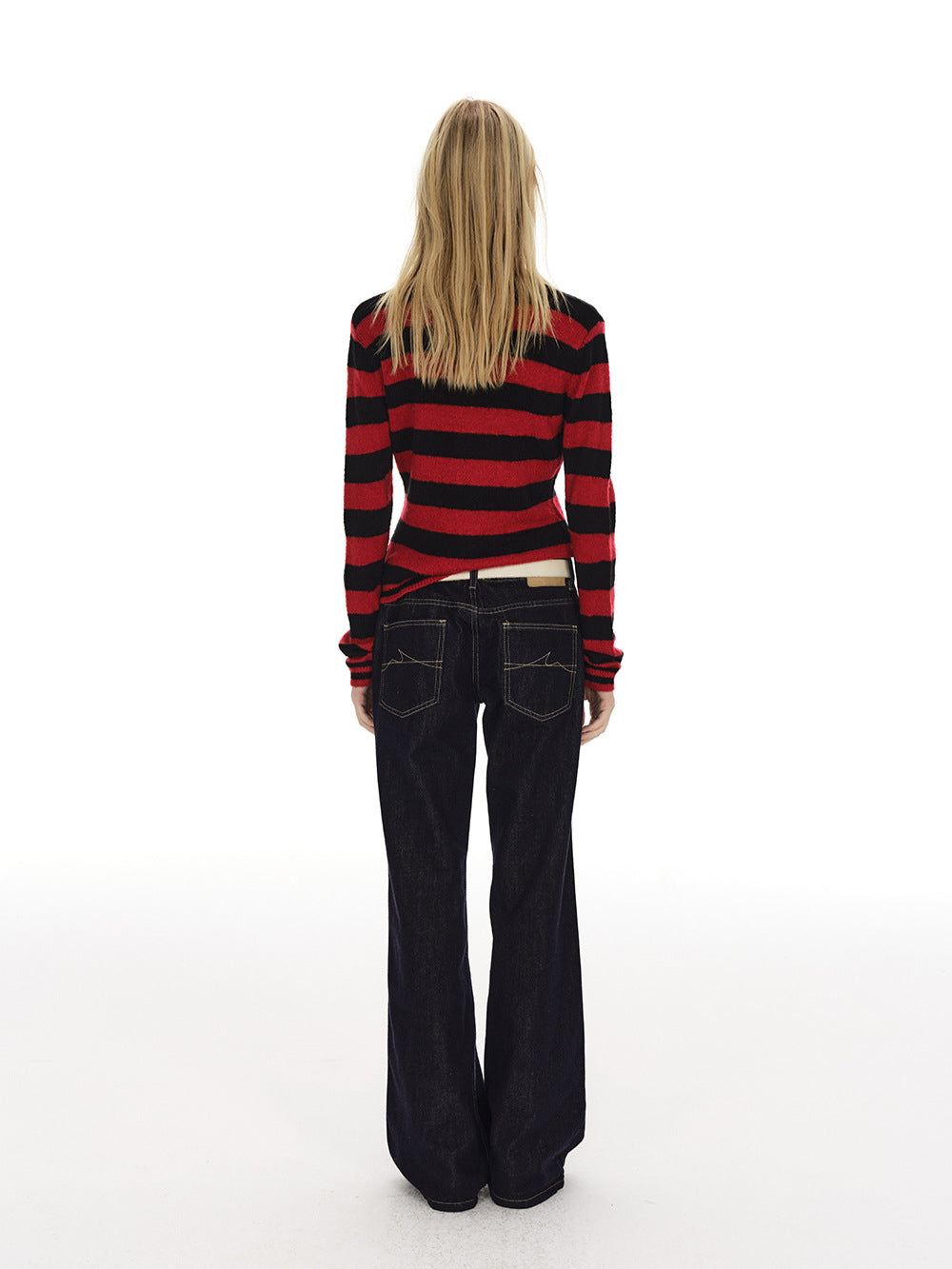 Striped Crewneck Sweater for Women — Fitted Ribbed Knit Pullover in Wool Blend