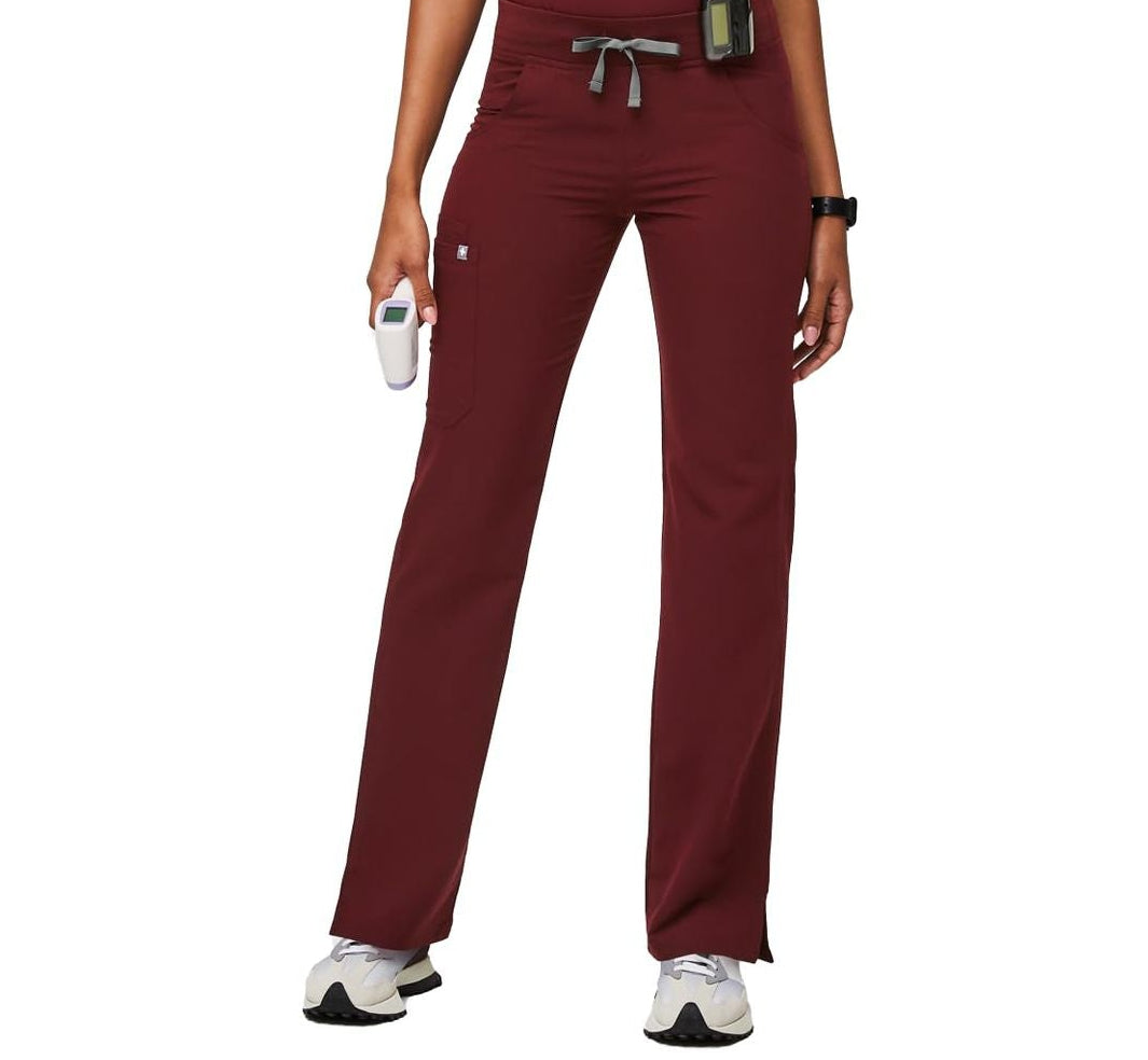 Scrub Pants for Women — Straight Leg Cargo Fit with Drawstring Yoga Waistband in Stretch Polyester