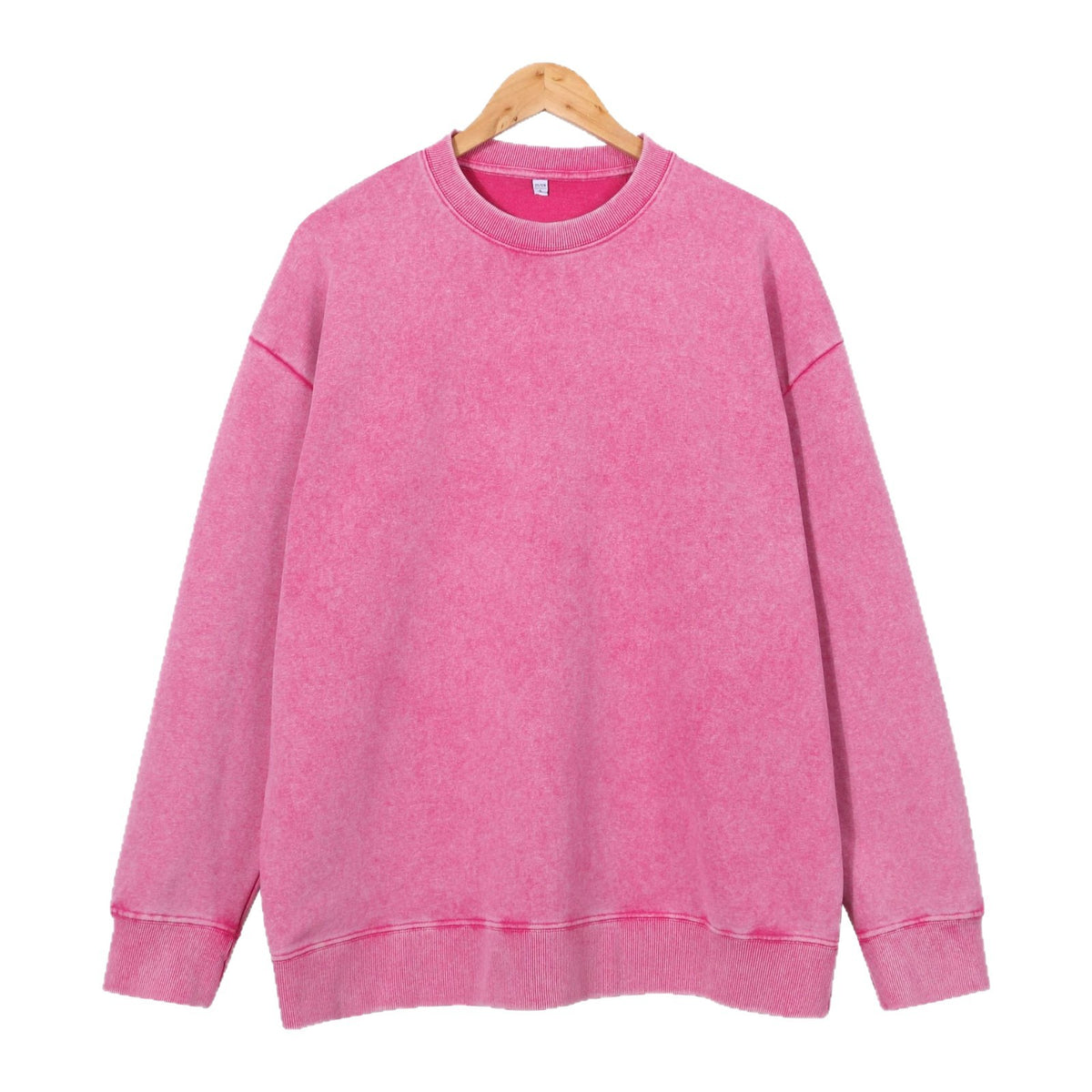 Women’s crewneck sweatshirt, washed pink, long sleeves pullover, ribbed neckline