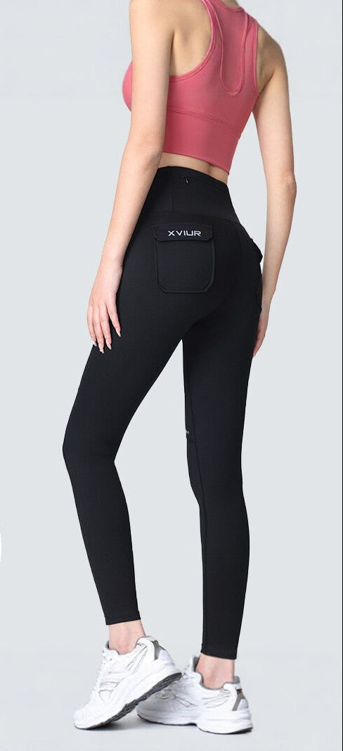 Running Leggings for Women — High Waisted with Back Pocket and Reflective Trim in Nylon
