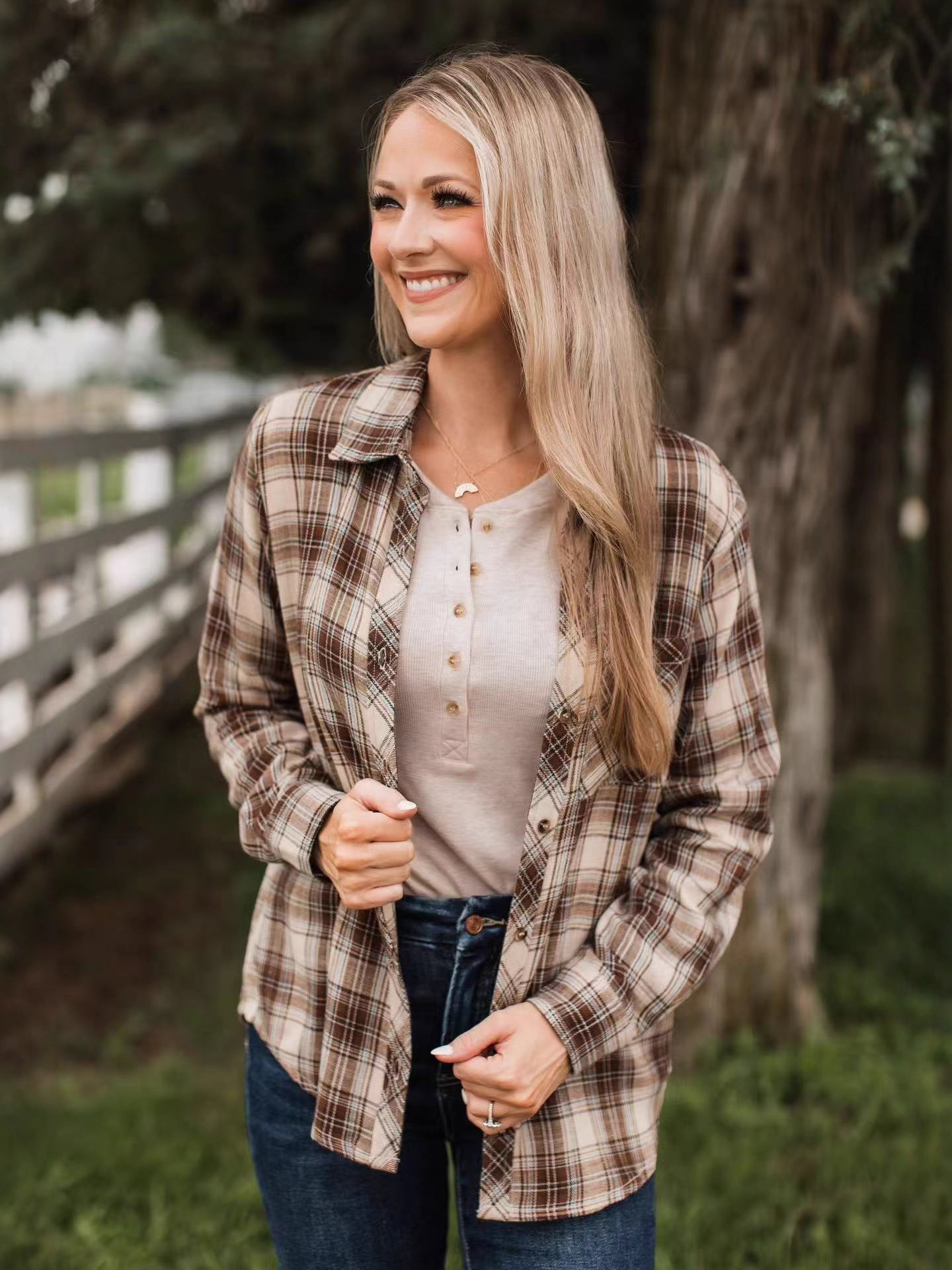 Flannel Shirt for Women — Relaxed Brushed Plaid Button Down with Chest Pockets