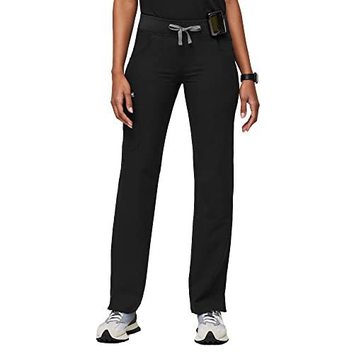 Scrub Pants for Women — Straight Leg Cargo Fit with Drawstring Yoga Waistband in Stretch Polyester