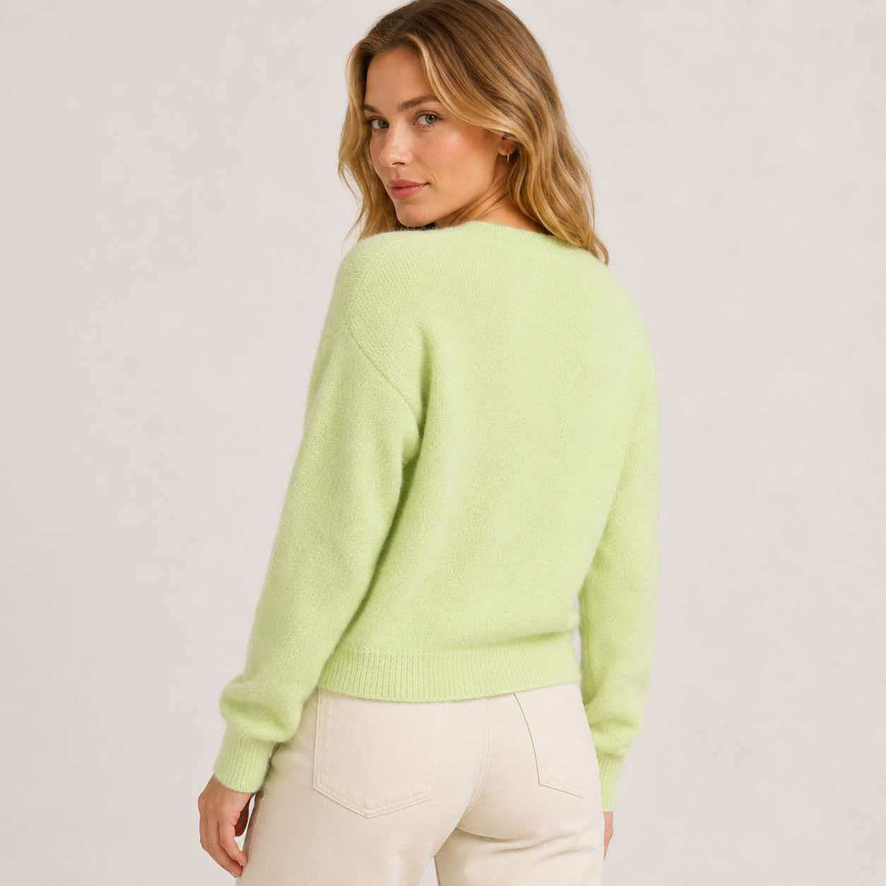 Fuzzy Crew Neck Sweater for Women — Soft Brushed Pullover Knit in Mohair