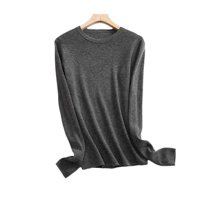 Women’s crew neck sweater, dark gray, long sleeves, fine knit pullover