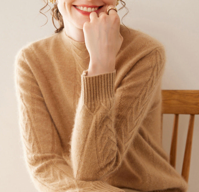 Mock Neck Sweater for Women — Cable Knit Pullover in Soft Merino Wool Blend