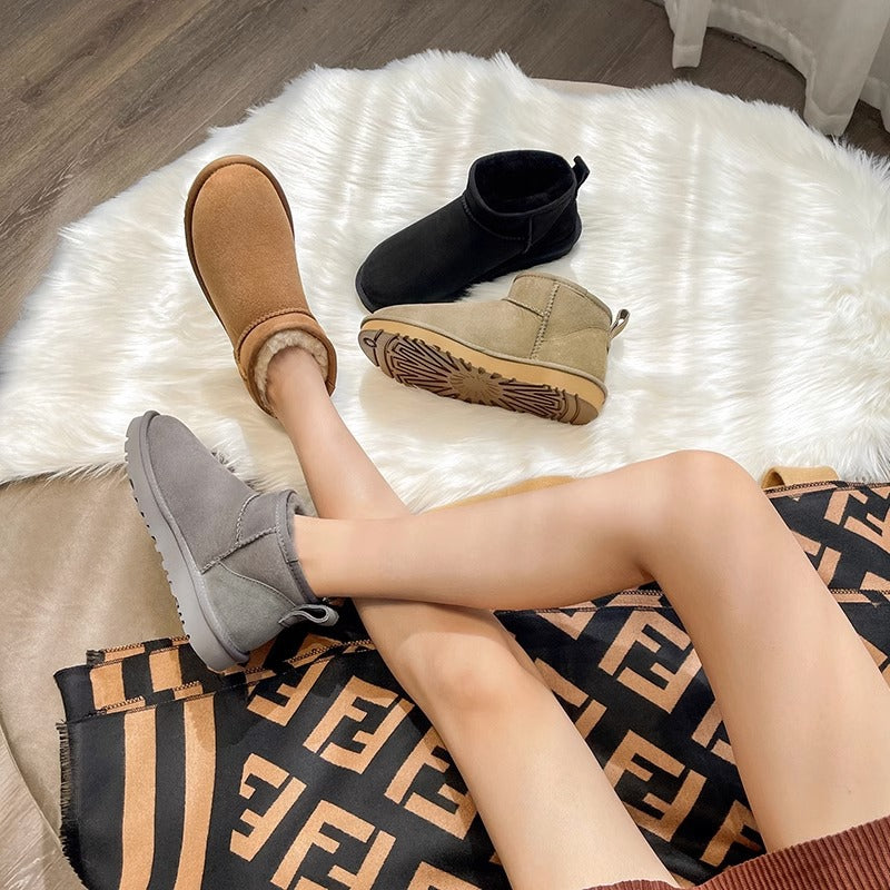 Mini Snow Boots for Women — Fleece Lined Pull On Ankle Boot in Soft Suede