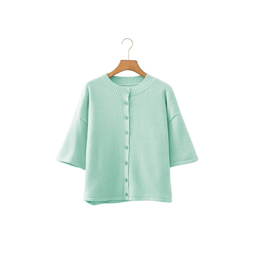Short Sleeve Cardigan for Women — Boxy Button Front Knit in Soft Wool Blend