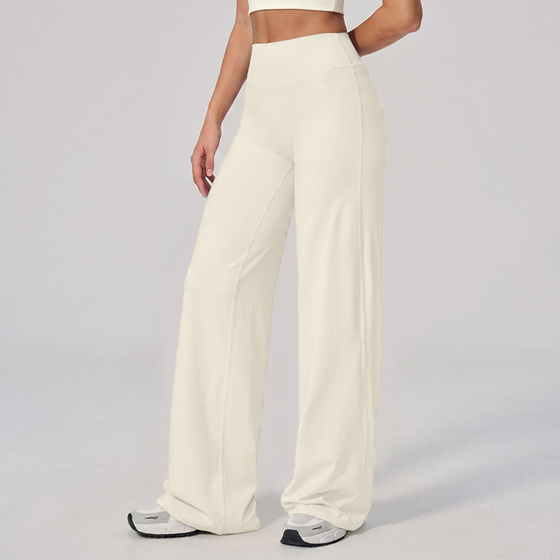 Wide-leg pants in off-white, high-rise waistband with relaxed straight legs
