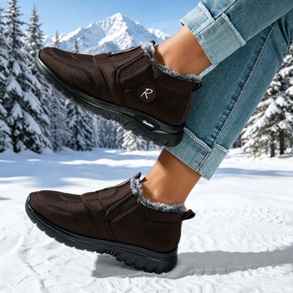 Slip On Winter Boots for Women — Fur Lined Ankle Snow Boots in Faux Suede