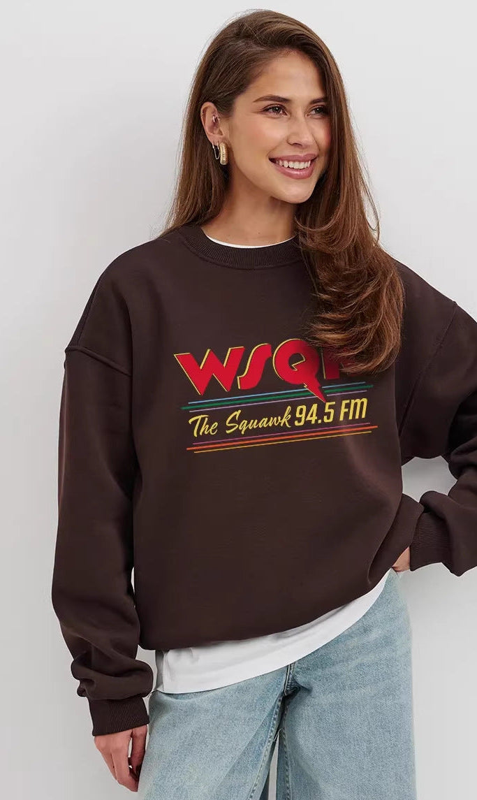 Graphic Sweatshirt for Women — Oversized Retro Radio Print Crewneck in Soft Fleece