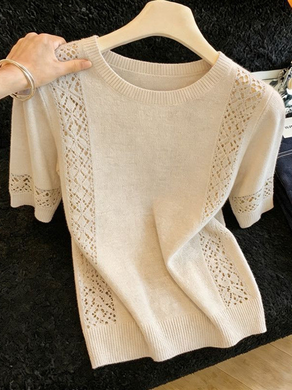 Pointelle Knit Top with Short Sleeves — Lightweight Openwork Summer Style in Viscose