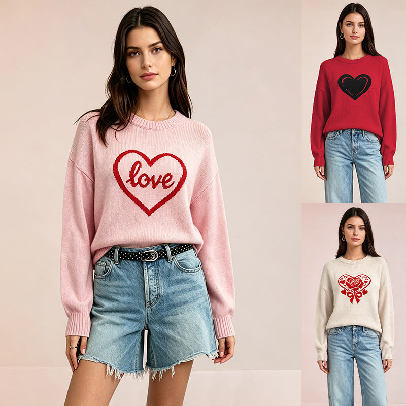 Love Heart Sweater for Women — Oversized Drop Shoulder Knit in Merino Wool
