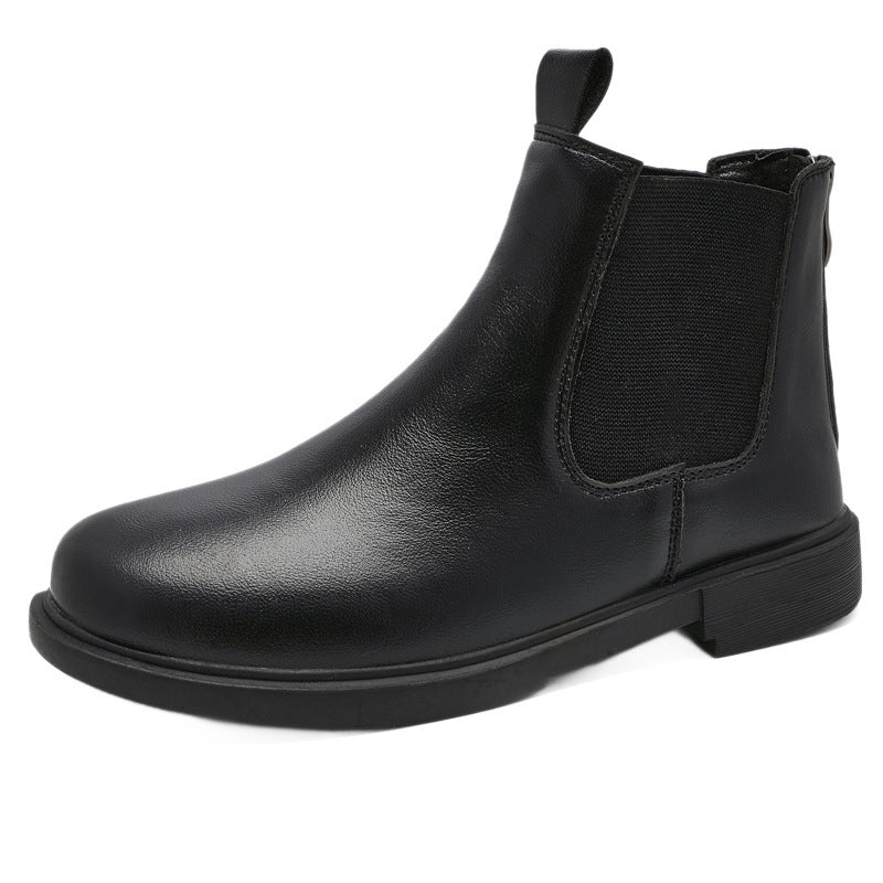 Black leather-look Chelsea boots with elastic gore and pull-on tabs