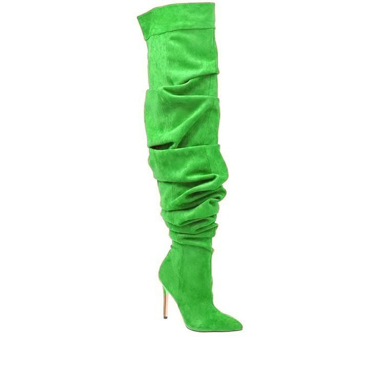 Over-the-Knee Suede Boots for Women — Slouchy Pointed-Toe Style with Stiletto Heel