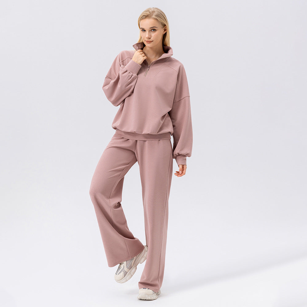 Women’s twilight rose sweatshirt and wide-leg pants two-piece set, casual athletic