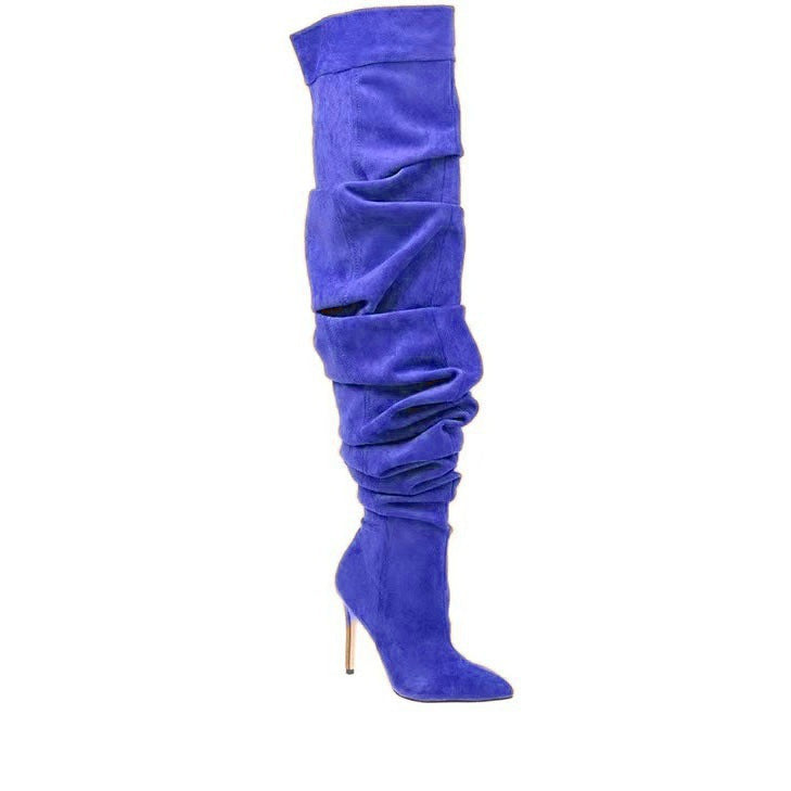 Over-the-Knee Suede Boots for Women — Slouchy Pointed-Toe Style with Stiletto Heel