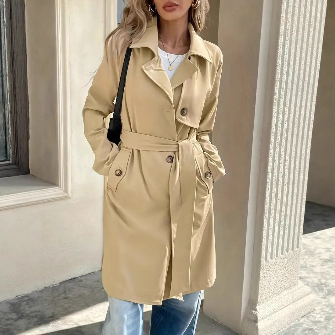 Trench Coat for Women — Double Breasted Belted Mid Length Style in Soft Cotton