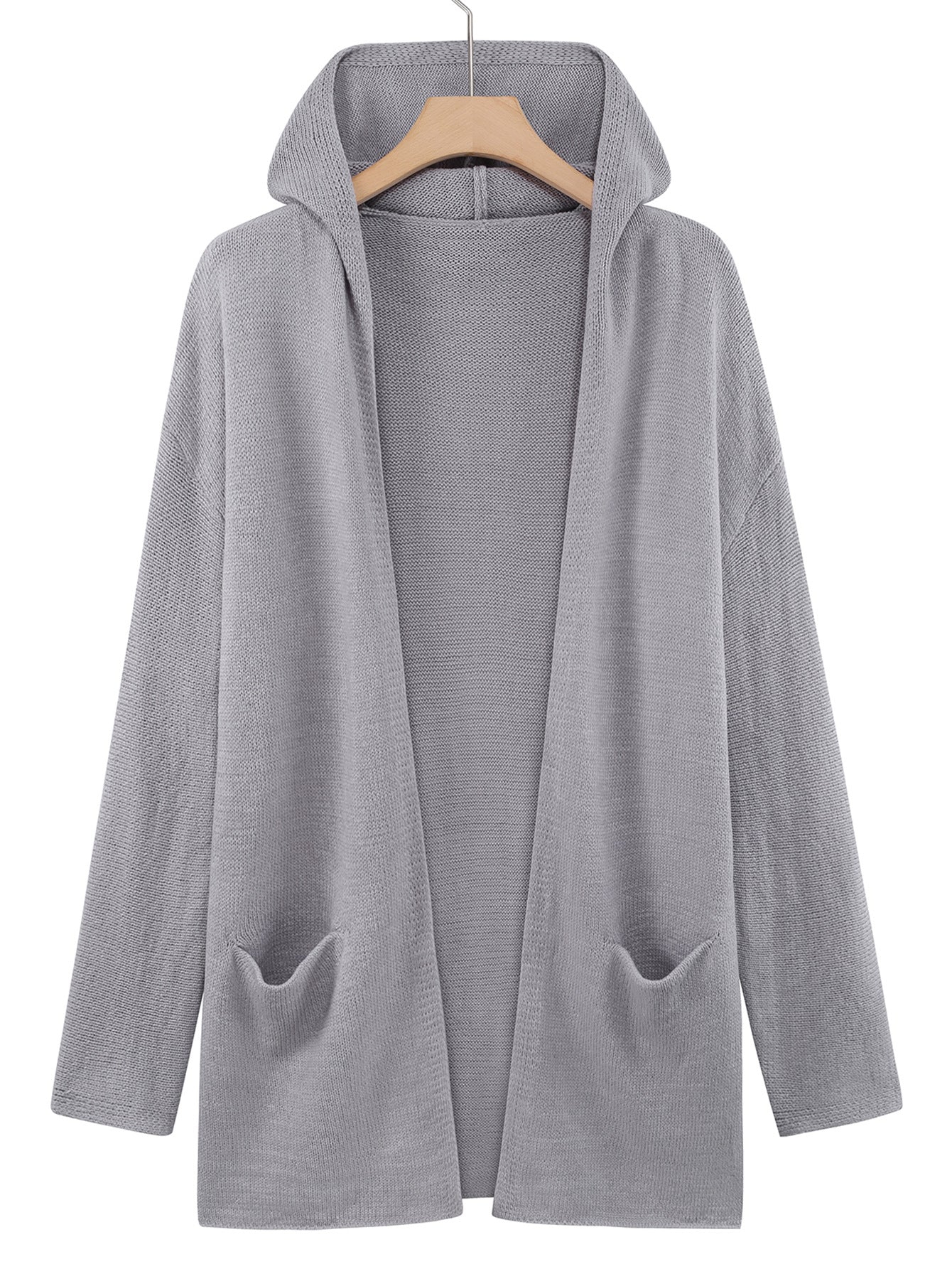 Long Hooded Cardigan for Women — Open Front Duster Knit with Side Pockets in Soft Cotton