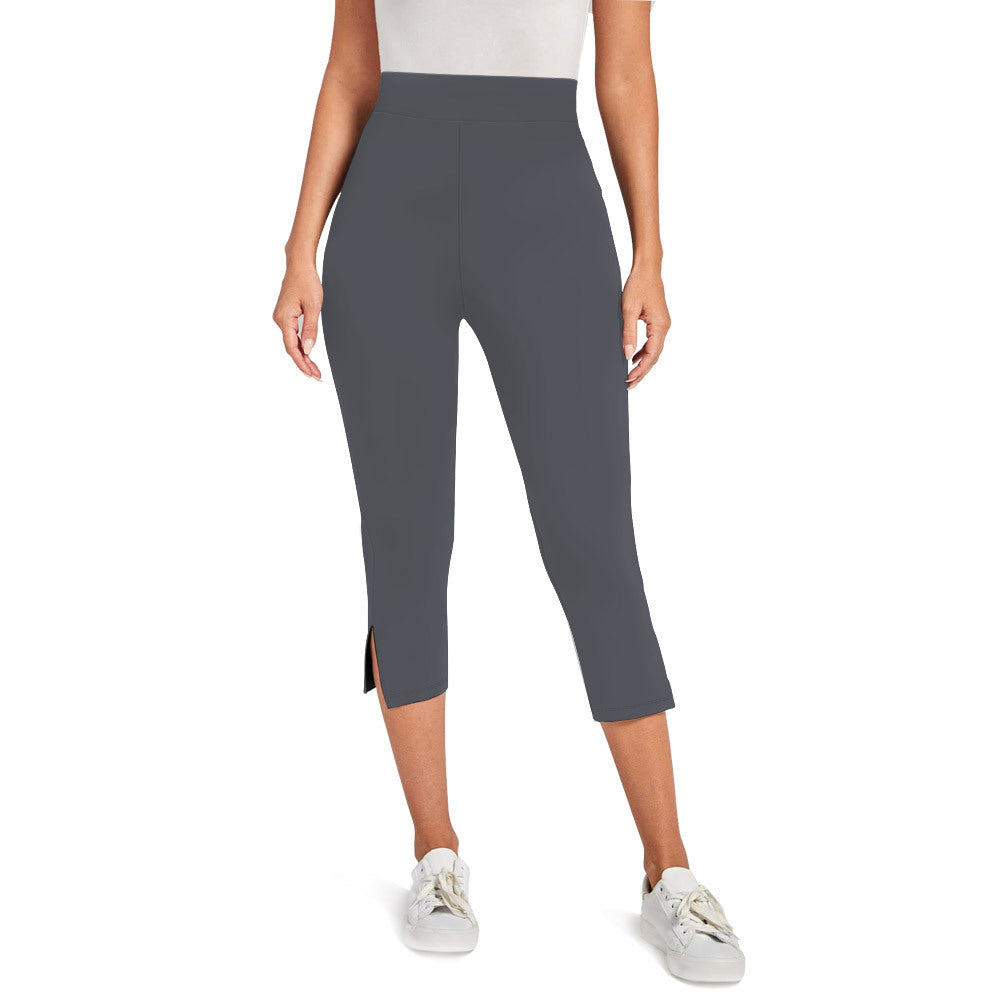 Capri Leggings for Women — High Waisted Cropped Fit with Side Split Hem in Stretch Nylon