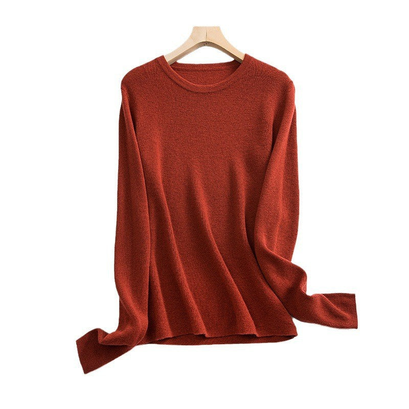 Women’s crew neck sweater, rust red, long sleeves, fine knit pullover