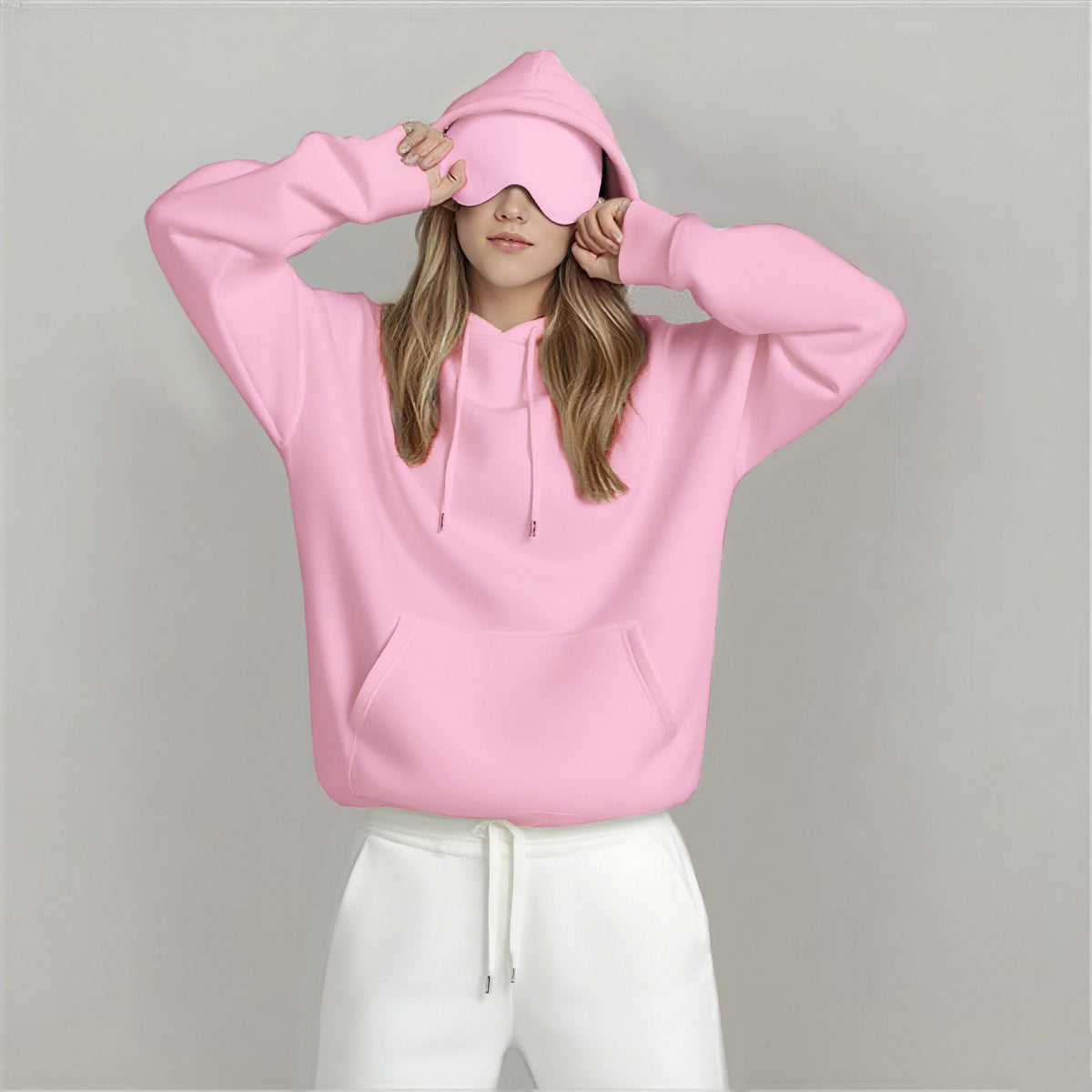Oversized pullover hoodie with hood and front pocket, pink