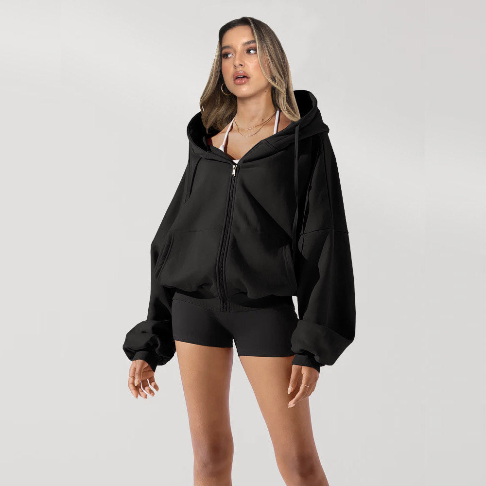 Women’s zip-front hooded sweatshirt, black, adjustable hood