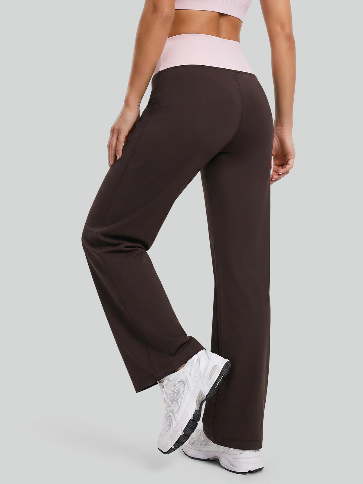 Women's loose drawstring straight pants, dark brown, high rise, wide leg