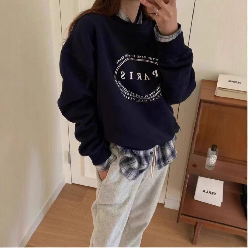 Paris Sweatshirt for Women — Oversized Crew Neck Crest Print in Cotton Fleece