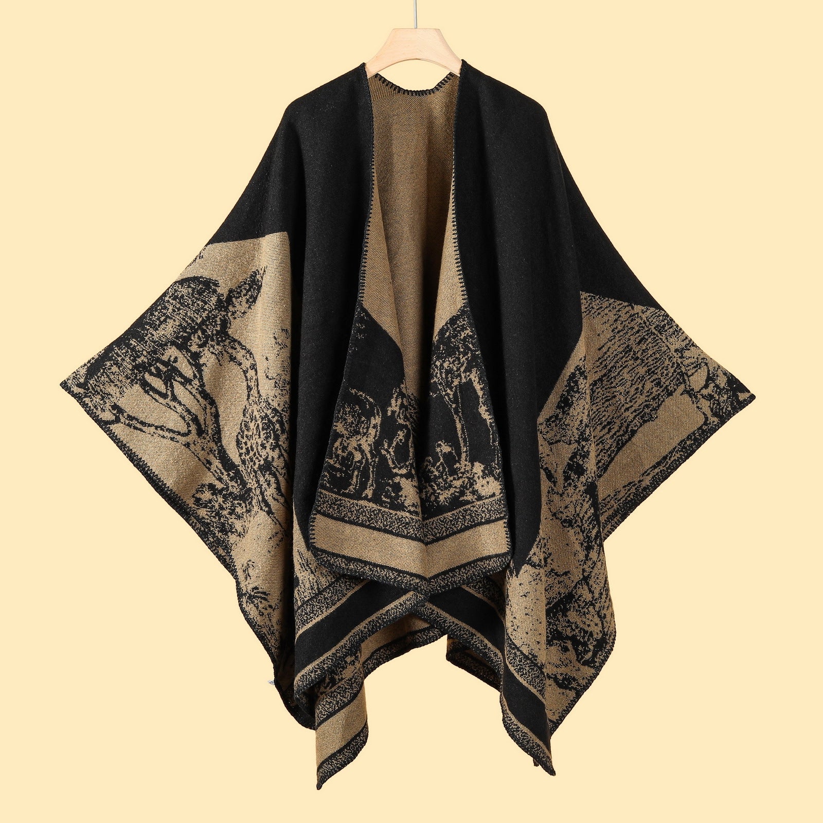 Reversible Poncho Cape for Women — Open Front Blanket Shawl Wrap in Soft Cashmere