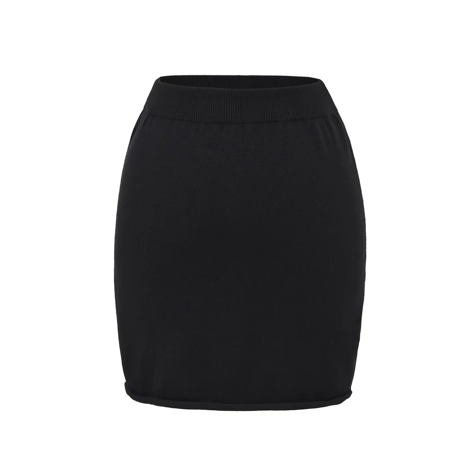 Black knitted hip skirt with ribbed waistband