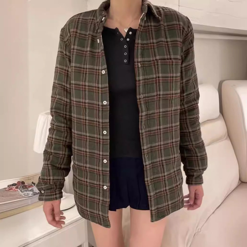 Quilted Flannel Shacket for Women — Plaid Overshirt Jacket with a Button Front