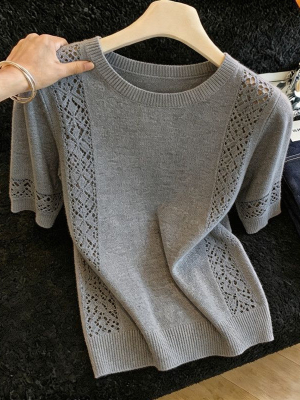 Pointelle Knit Top with Short Sleeves — Lightweight Openwork Summer Style in Viscose