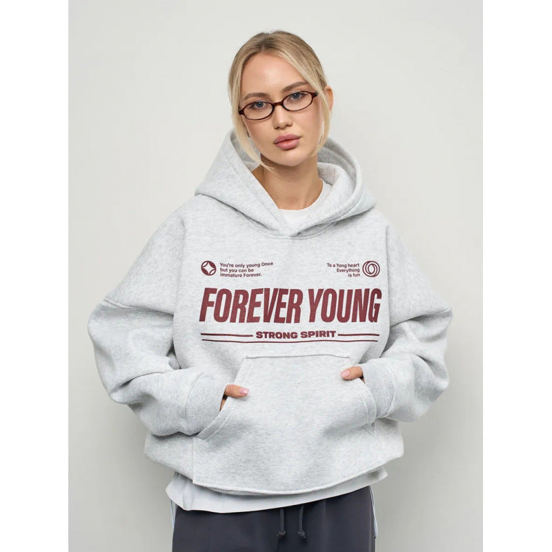 Graphic Hoodie for Women — Oversized Slogan Print Pullover in Cotton Fleece