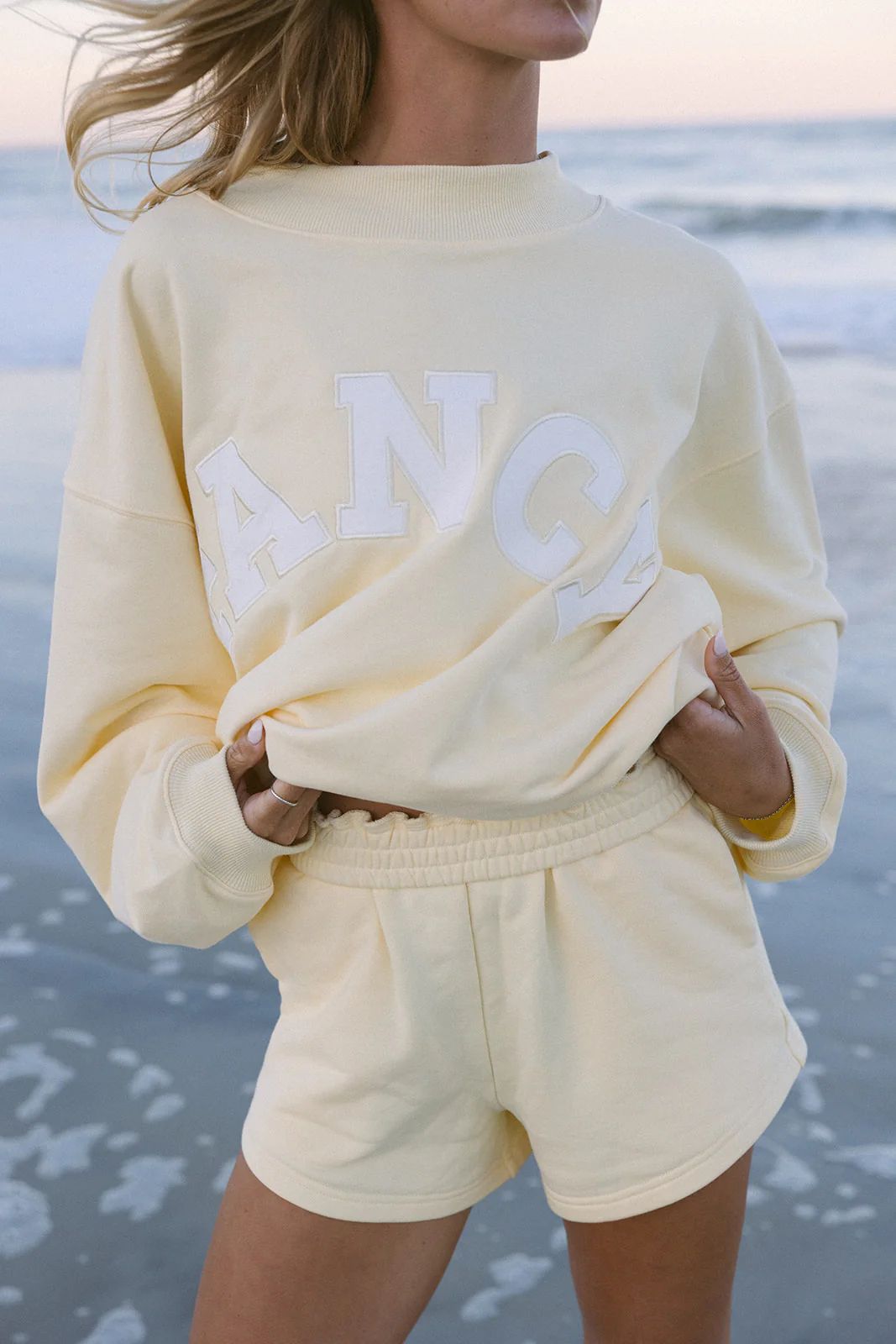 Sweatshirt and Shorts Set for Women — Varsity Letter Two Piece Loungewear in Fleece