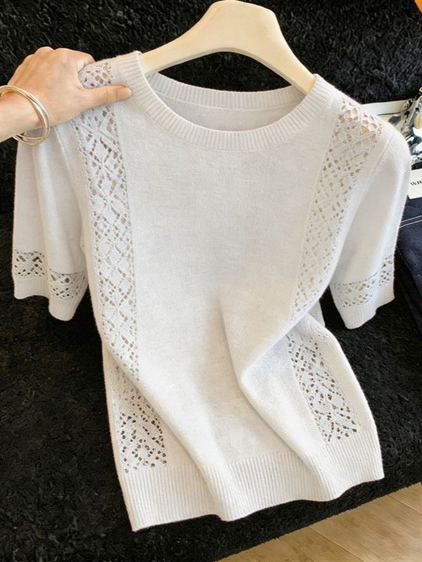 Pointelle Knit Top with Short Sleeves — Lightweight Openwork Summer Style in Viscose