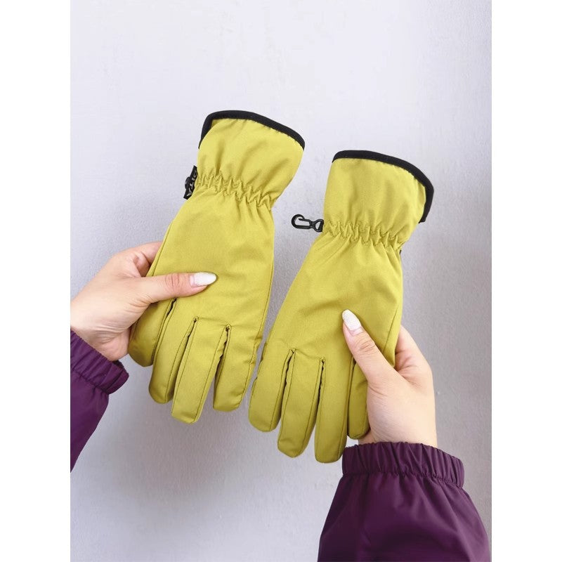 Yellow full-finger winter gloves with black trim and protective finger panels