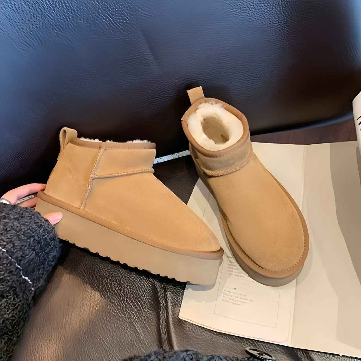 Mini Snow Boots for Women — Fleece Lined Pull On Ankle Boot in Soft Suede