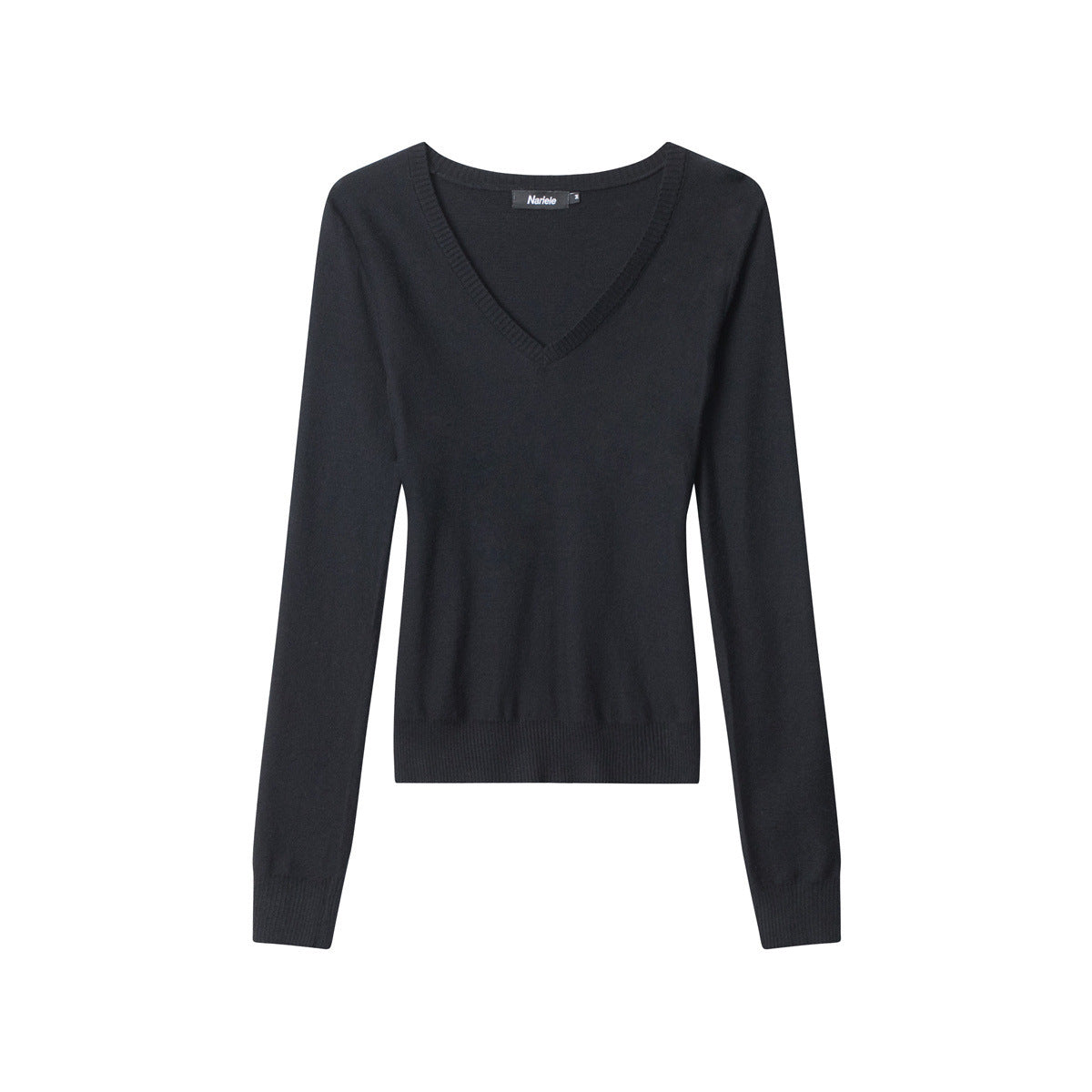 Heyhenry women's black V-neck long-sleeve fitted t-shirt