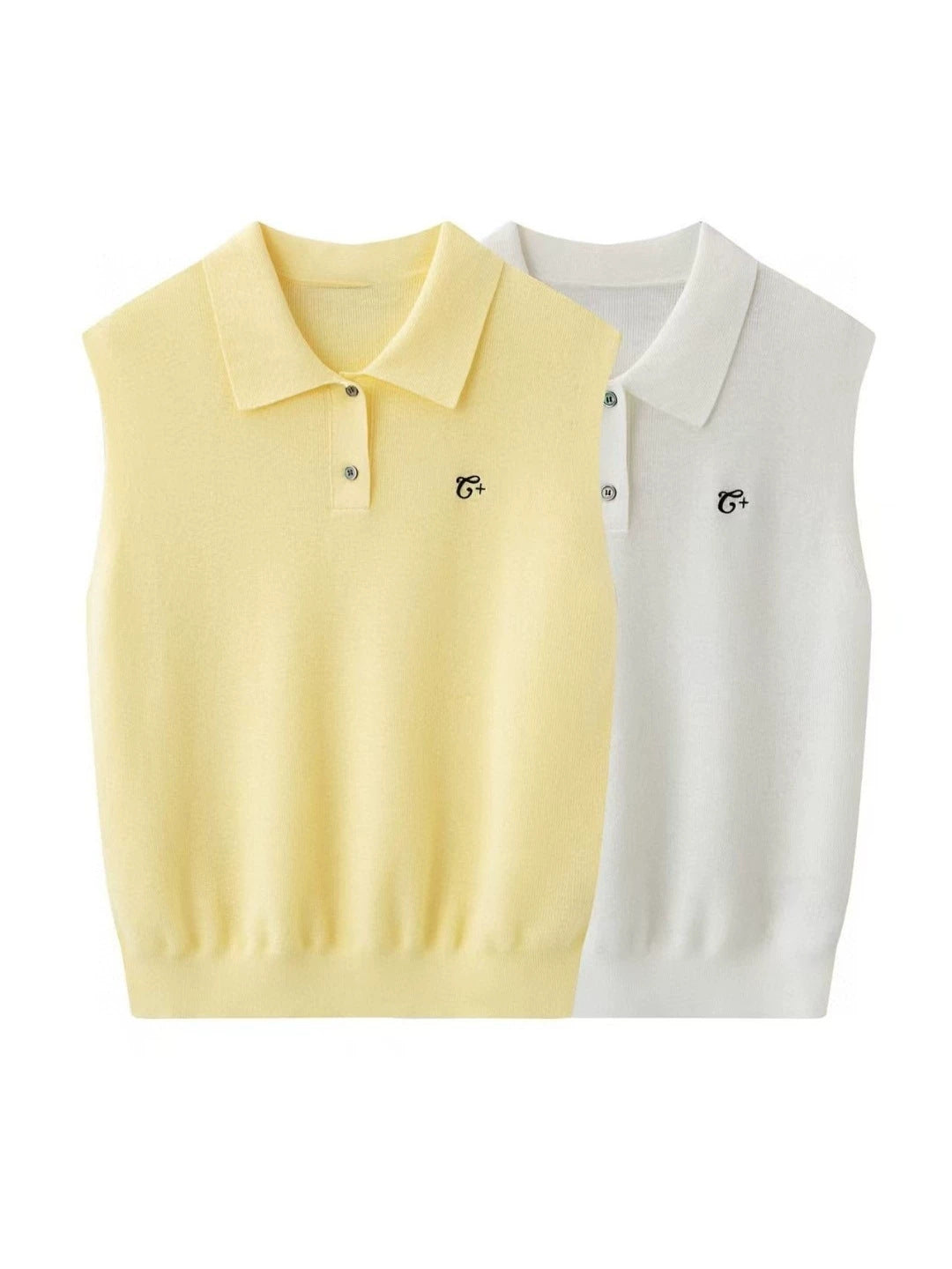Sleeveless Knit Polo Top for Women — Collared Sweater Vest Style in Fine Cotton