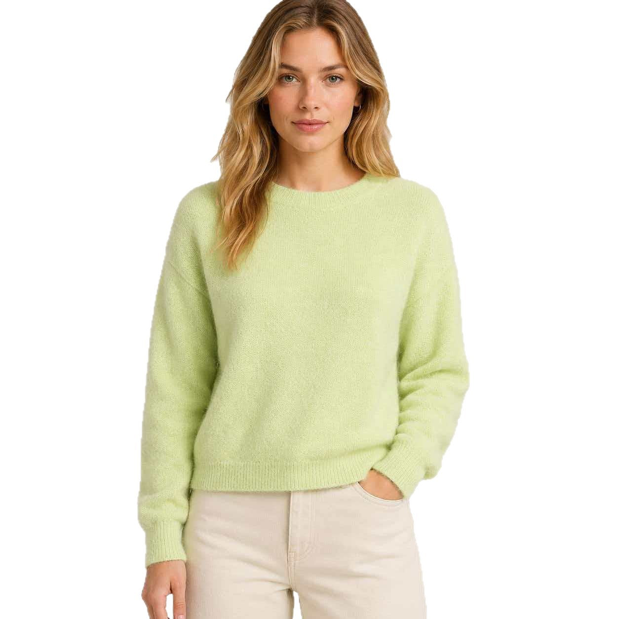 Fuzzy Crew Neck Sweater for Women — Soft Brushed Pullover Knit in Mohair