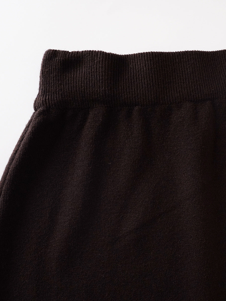 Dark brown knit skirt waistband ribbed elastic with gathered top edge