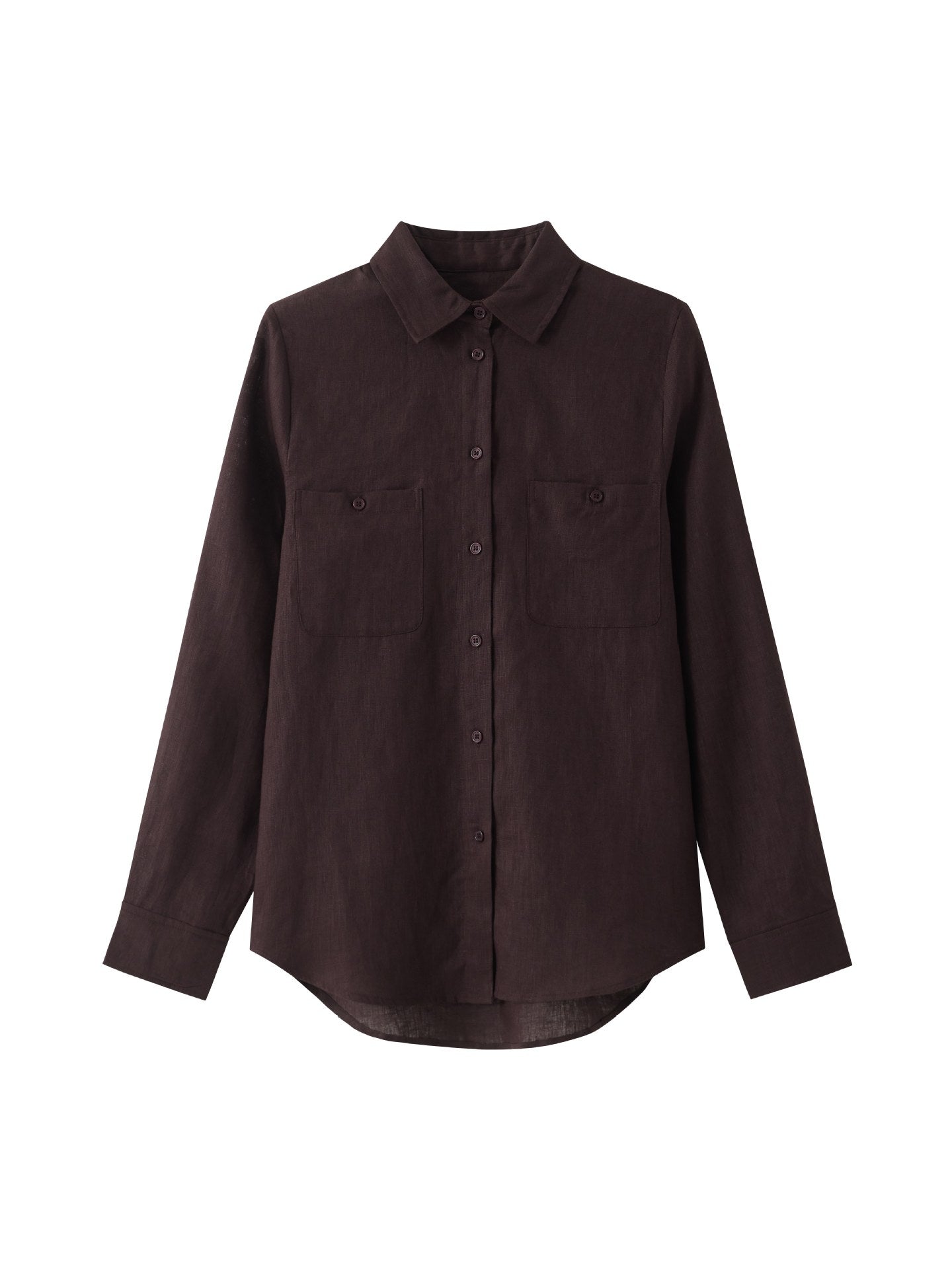 Linen Shirt for Women — Button Down with Twin Chest Pockets and Shirttail Hem