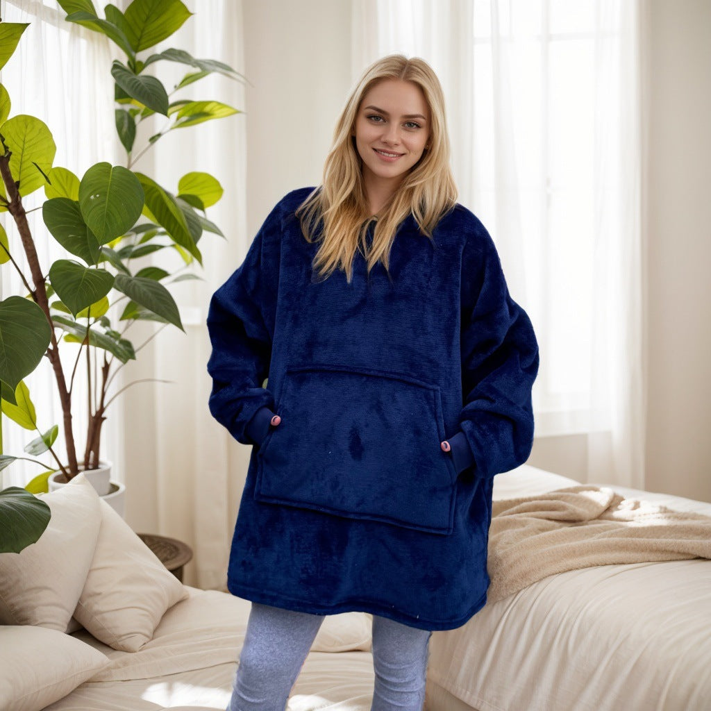 Wearable Blanket Hoodie for Women — Oversized Pullover with a Pocket in Plush Fleece