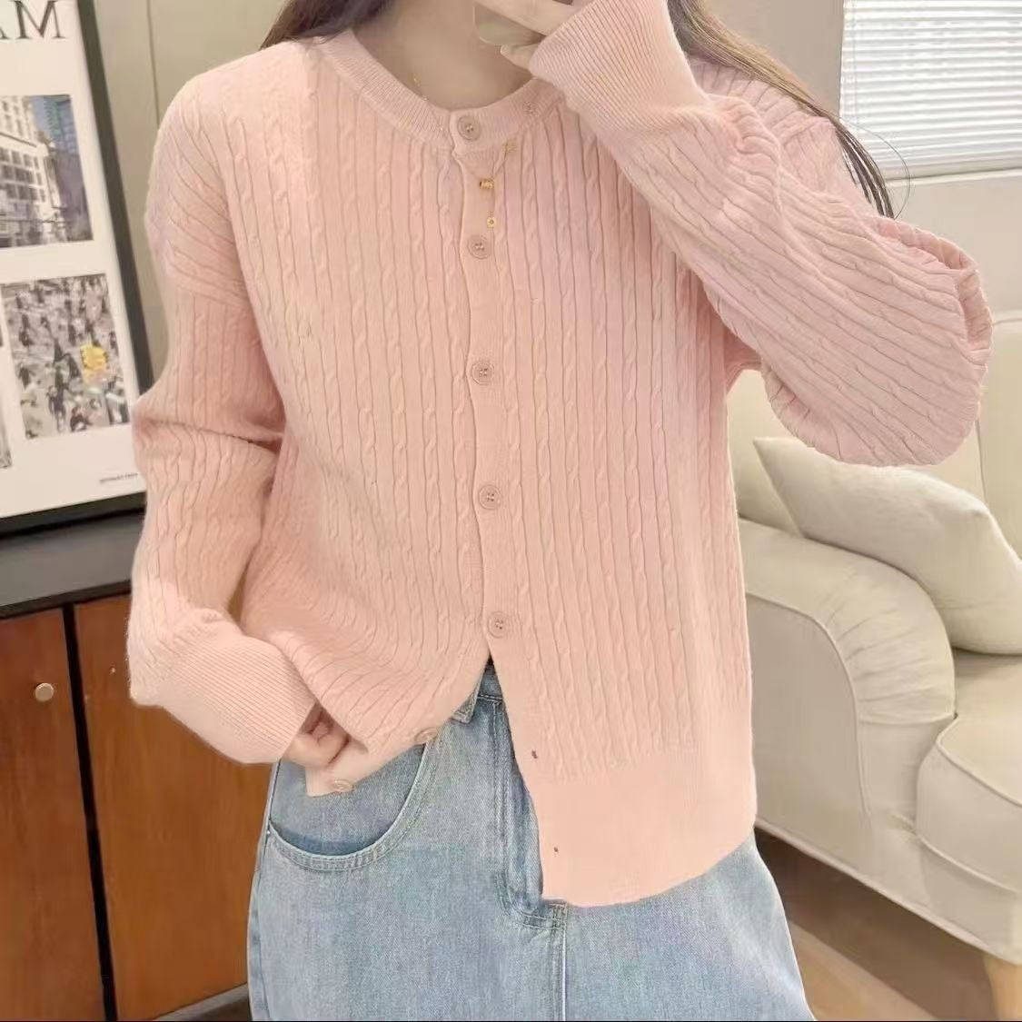 Cable Knit Cardigan Sweater for Women — Relaxed Oversized Button Up in Soft Cotton