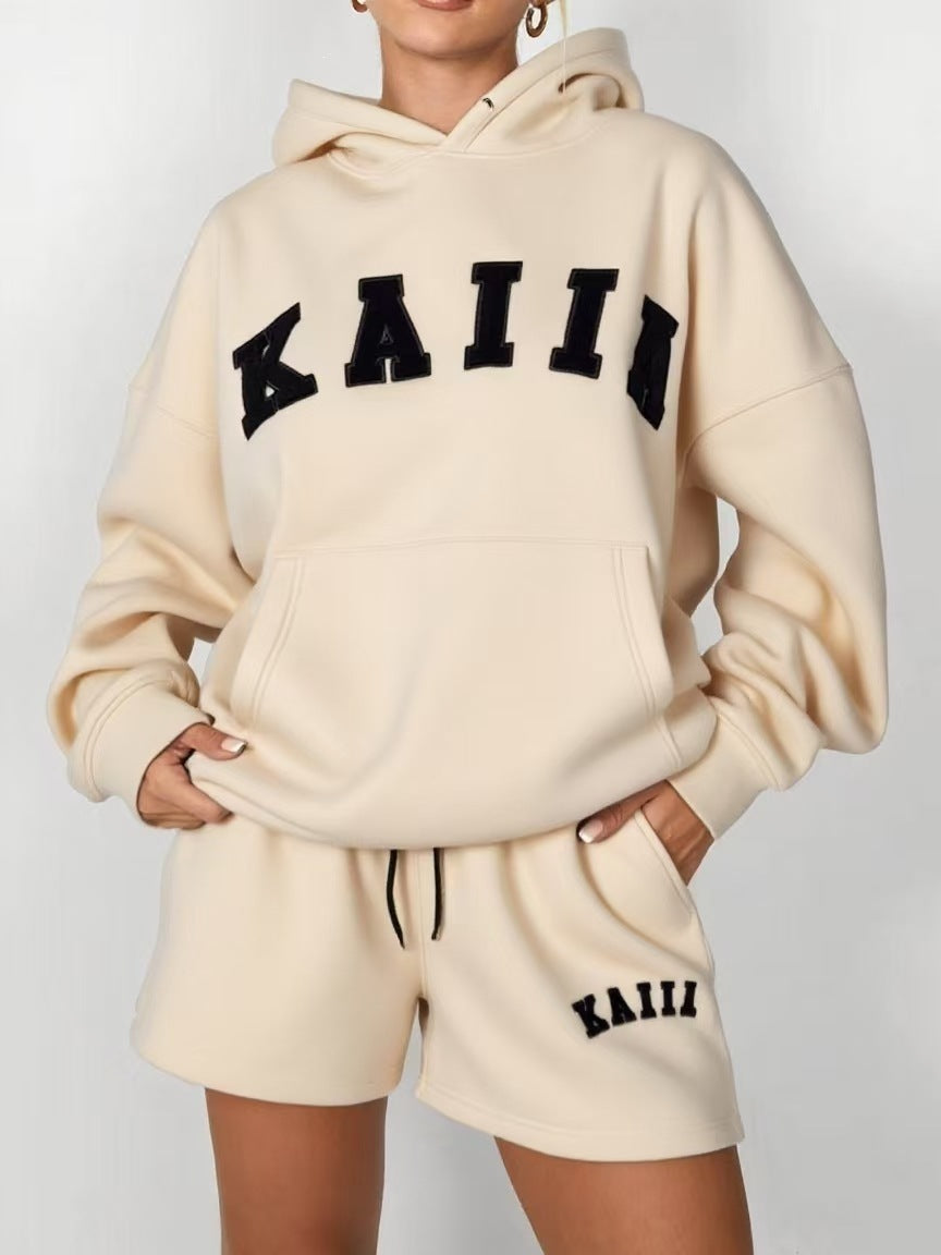 Hoodie and Shorts Set for Women — Oversized Two Piece Lounge Outfit in Cotton Fleece