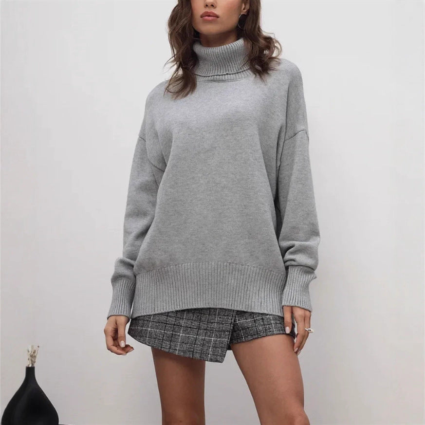 Thick knit turtleneck sweater, loose fit, gray